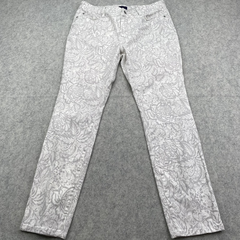 NYDJ Jegging Jeans Womens 12P (31x27) Gray Mid Rise Floral Print Stretch Denim